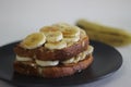 Peanut butter banana honey toast sandwich, an easy breakfast idea Royalty Free Stock Photo