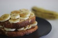 Peanut butter banana honey toast sandwich, an easy breakfast idea Royalty Free Stock Photo