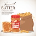 Peanut butter banner vector illustration. Piece of bread with butter. Food paste or spread made from ground dry-roasted Royalty Free Stock Photo