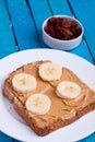 Peanut butter bread and banana Royalty Free Stock Photo