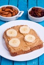 Peanut butter bread and banana Royalty Free Stock Photo