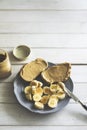 Peanut butter bread and banana for breakfast Royalty Free Stock Photo