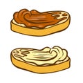 Peanut butter on bread doodle vector icon. Cartoon illustration of peanut icon for web design. Nuts hand drawn emblems and labels Royalty Free Stock Photo