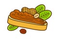 Peanut butter on bread vector icon. Cartoon illustration of peanut icon for web design. Nuts emblems and labels isoleted on white Royalty Free Stock Photo