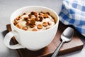 Peanut Butter and Chocolate Chips Mug Cake, Homemade Cake Cooked in the Microwave Royalty Free Stock Photo