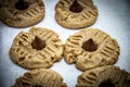 Peanut butter cookies with chocolate chip kisses Royalty Free Stock Photo