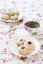 Peanut Butter Cookies with Jam, on light background Royalty Free Stock Photo
