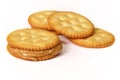 Peanut butter and cracker sandwich  and crackers on white Royalty Free Stock Photo