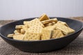 peanut butter crackers,barnwood table Royalty Free Stock Photo