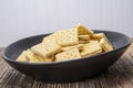 peanut butter crackers,barnwood table Royalty Free Stock Photo