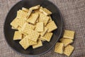 peanut butter crackers,barnwood table Royalty Free Stock Photo