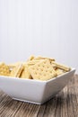 peanut butter crackers,barnwood table Royalty Free Stock Photo