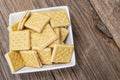 peanut butter crackers,barnwood table Royalty Free Stock Photo