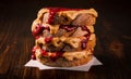 Peanut butter and jam sandwich, american traditional bread toast Royalty Free Stock Photo