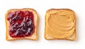 Peanut butter and jelly sandwich on bread or toast isolated on white background. Breakfast or lunch snack. Vegetarian food.