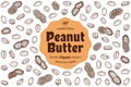 Peanut butter label, peanut seeds and shells icons Royalty Free Stock Photo