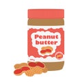 Peanut butter with peanuts. Healthy nutrition for breakfast. Flat style. Royalty Free Stock Photo