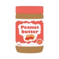 Peanut butter with peanuts. Healthy nutrition for breakfast. Flat style. Royalty Free Stock Photo
