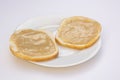 Peanut butter sandwich breakfast or snack on white background Royalty Free Stock Photo