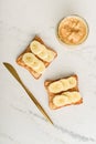 Peanut butter sandwich with fresh banana slices Royalty Free Stock Photo