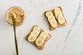 Peanut butter sandwich with fresh banana slices Royalty Free Stock Photo