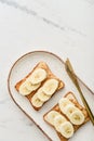 Peanut butter sandwich with fresh banana slices Royalty Free Stock Photo