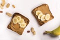 Peanut butter sandwiches on white kitchen table Royalty Free Stock Photo