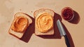 Peanut butter spread on rustic bread slices Royalty Free Stock Photo
