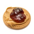 Peanut butter and strawberry jam on cookie Royalty Free Stock Photo