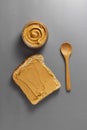 Peanut butter and peanut toast. Top view breakfast snack or school lunch