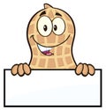 Peanut Cartoon Character Over A Sign Royalty Free Stock Photo