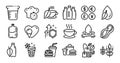 Peanut, Gluten free and Cappuccino line icons set. Vector