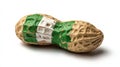 Peanut with green and white paint resembling a building or structure on a plain background Royalty Free Stock Photo