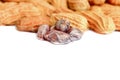 Peanut group. nuts close up on white background Royalty Free Stock Photo