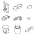 Peanut icons set vector outline