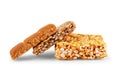 Peanut kozinaki, sesame and sunflower on a white. Isolated Royalty Free Stock Photo