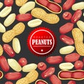 Peanut nut seed whole and shelled, Peanuts in pod seamless pattern. Royalty Free Stock Photo