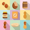 Peanut nuts butter jar icons set, flat style Royalty Free Stock Photo