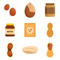 Peanut nuts butter jar icons set, flat style Royalty Free Stock Photo