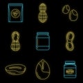 Peanut nuts butter jar icons set vector neon