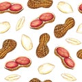 Peanut nuts, seamless pattern design on white background Royalty Free Stock Photo