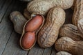 Peanut in nutshell on wooden background. Composition of peanuts Royalty Free Stock Photo