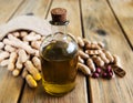 Peanut oil on a table Royalty Free Stock Photo