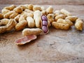 Peanut open shell on group of peanuts close shell Royalty Free Stock Photo