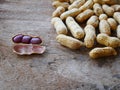 Peanut open shell on group of peanuts close shell Royalty Free Stock Photo