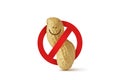 Peanut with prohibition sign on white background - Peanut allergy concept Royalty Free Stock Photo
