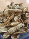 Peanut shells on table
