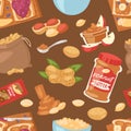 Peanut vector groundnut butter or peanut paste on toast bread illustration set of nutritious nut cream or nutshell