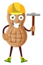 Peanut working with hammer, illustration, vector
