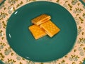 Peanutbutter filled crackers on a plate